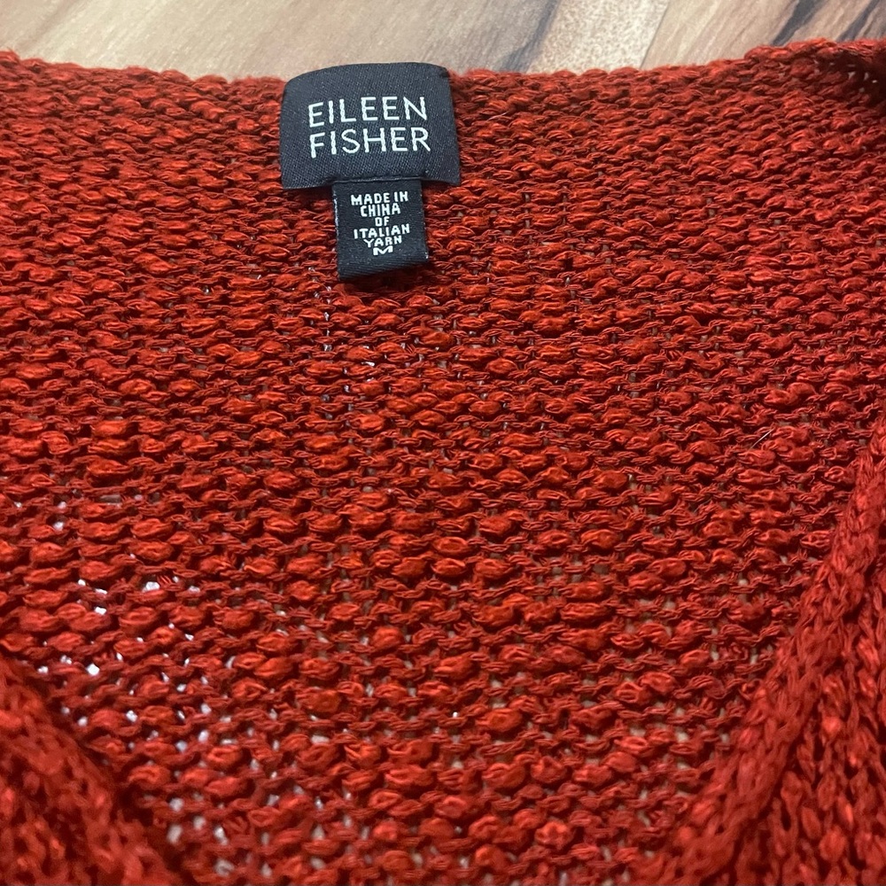 Eileen Fisher Rust Orange Slub Knit V-Neck Pullover Sweater - Relaxed Fit Sz M - Picture 3 of 6